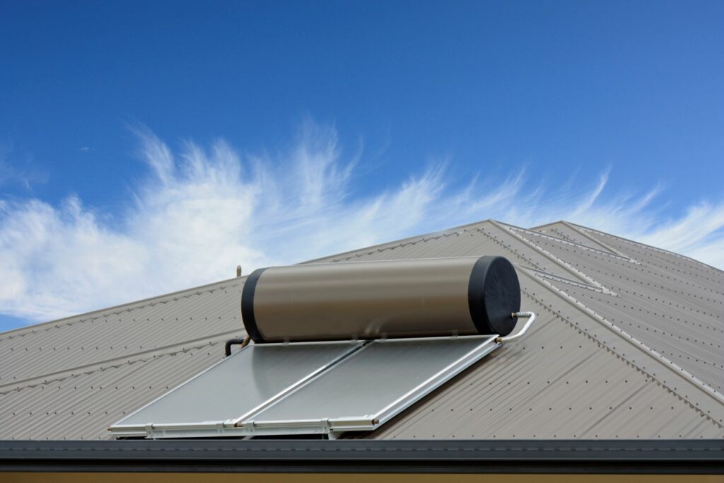 solar hot water system on tin roof