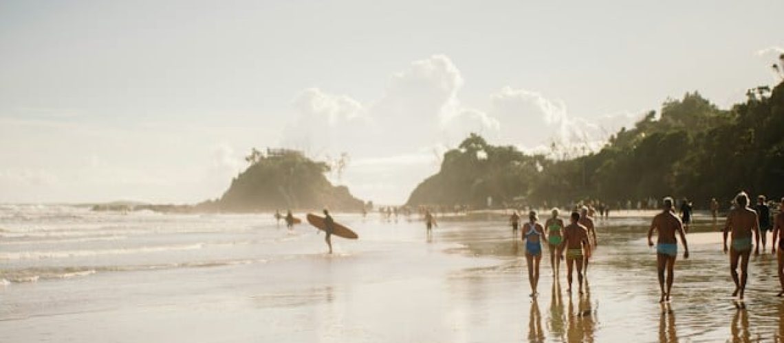 Byron Bay surfers on the beach